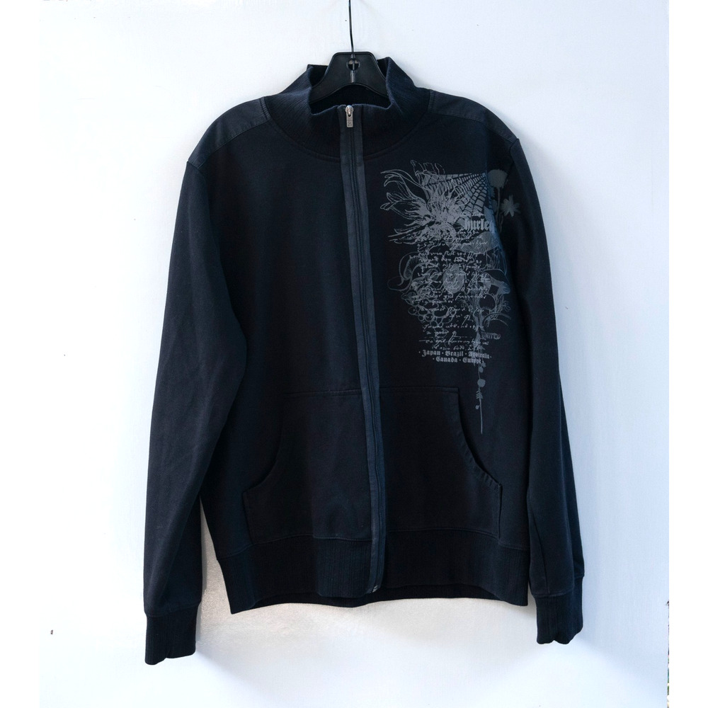 Hurley Y2K Men’s Black Graphic Track Type Jacket Full Zip Size Large